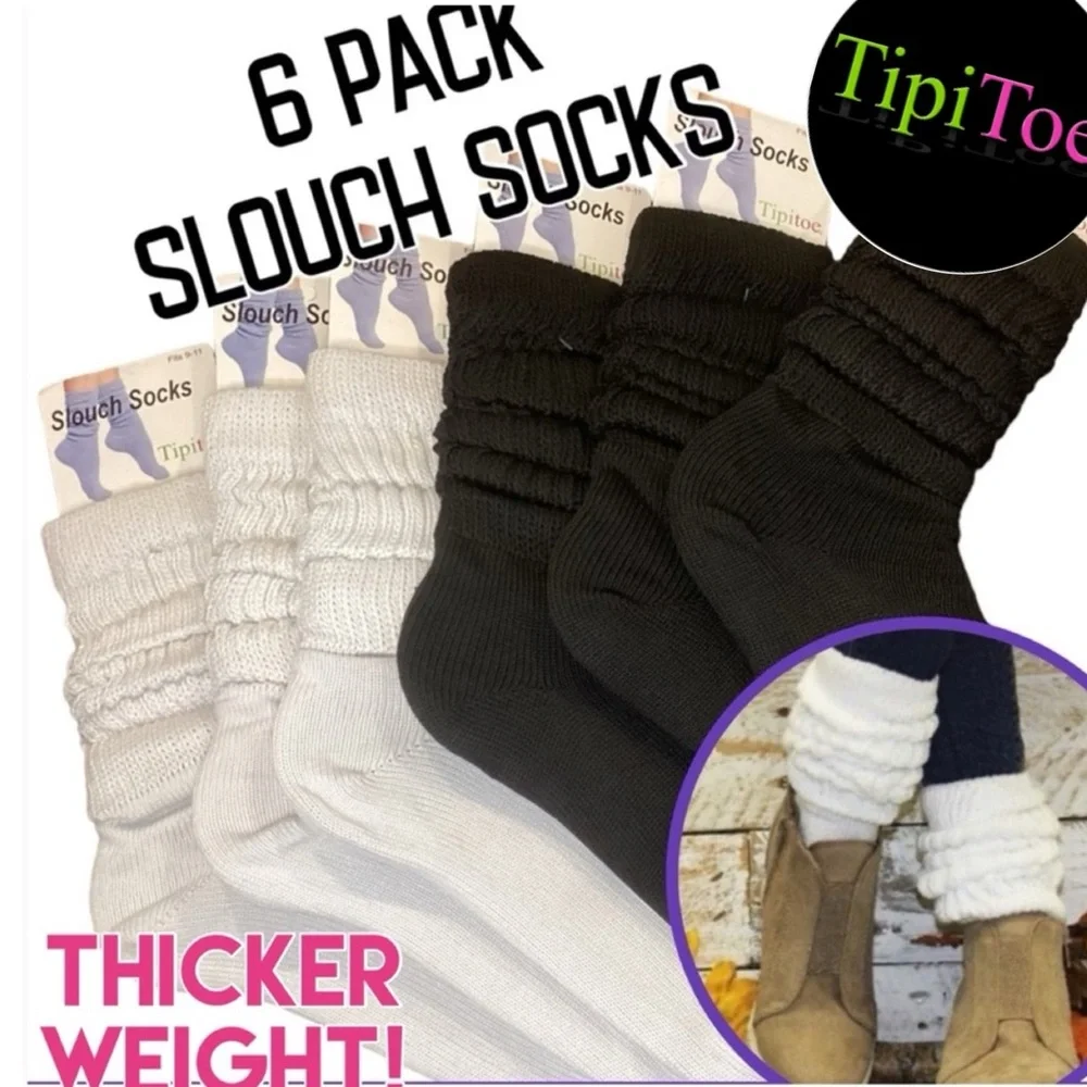 🌸6 Pair Slouch Socks Ladies (B/W)